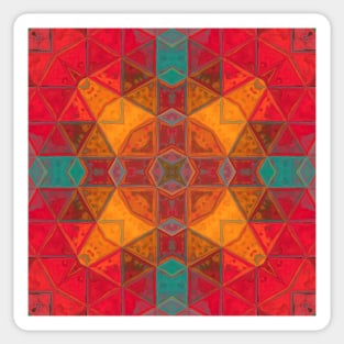 Mosaic Kaleidoscope Square Orange Red and Teal Sticker